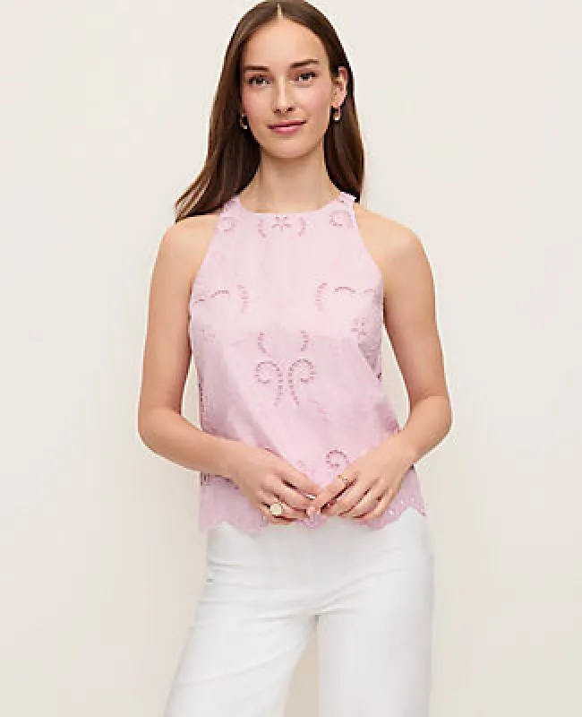 Ann Taylor Petite Eyelet Halter Tank Top made by Ann Taylor
