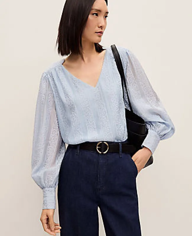 Ann Taylor Petite Embroidered  V-Neck Blouse made by Ann Taylor