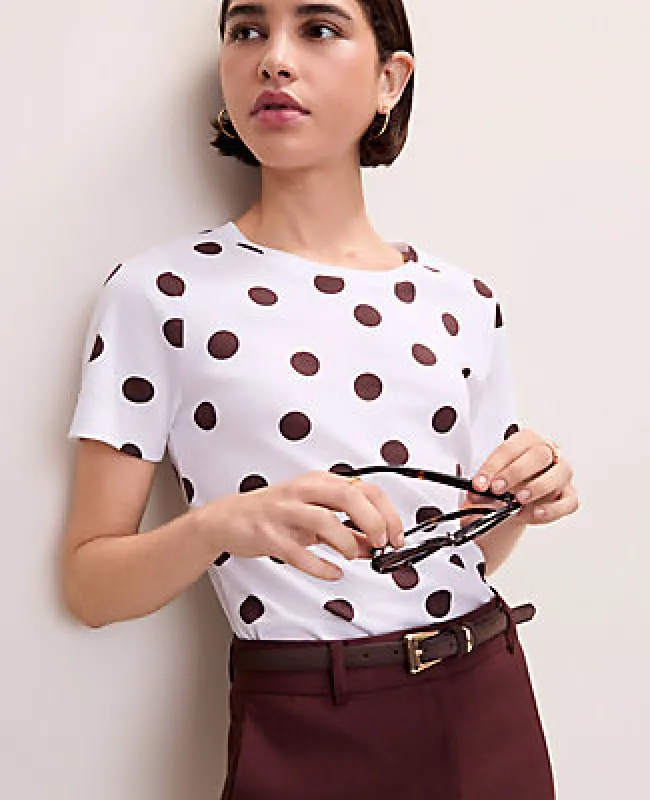 Ann Taylor Polka Dot Crew Neck Tee made by Ann Taylor