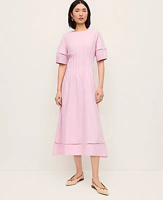 Ann Taylor Petite Pintuck Linen Blend Midi Dress sold by Ann Taylor