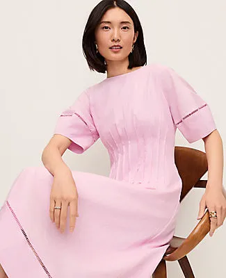 Ann Taylor Petite Pintuck Linen Blend Midi Dress sold by Ann Taylor product image thumbnail 3
