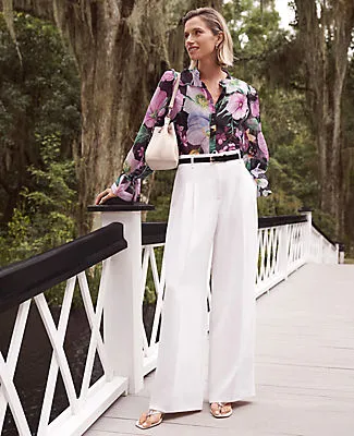 Ann Taylor The Petite Pleated Wide-Leg Pant in Textured Crepe sold by Ann Taylor product image thumbnail 4