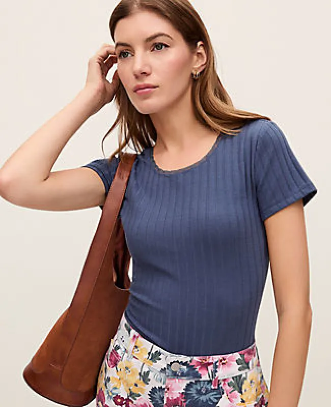 Ann Taylor Weekend Lace Trim Pointelle Tee made by Ann Taylor