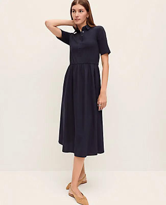 Ann Taylor Weekend Collared Mixed Media Midi Dress made by Ann Taylor