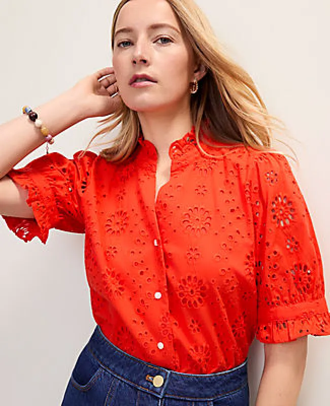 Ann Taylor Eyelet Ruffle Blouse made by Ann Taylor