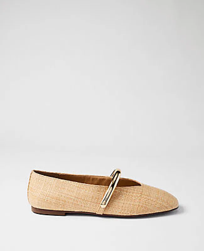 Ann Taylor Straw Hardware Embellished Mary Jane Flat made by Ann Taylor
