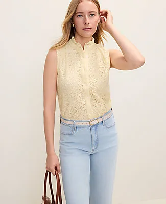 Ann Taylor Ruffle Collar Lace Sleeveless Shirt sold by Ann Taylor