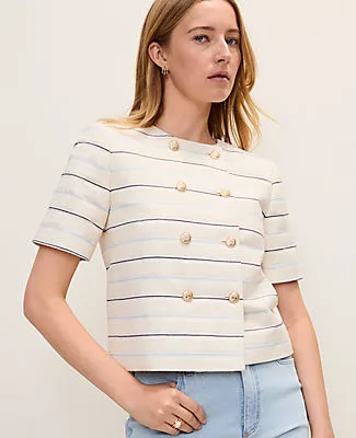 Ann Taylor The Petite Short Sleeve Crew Neck Jacket in Tweed sold by Ann Taylor