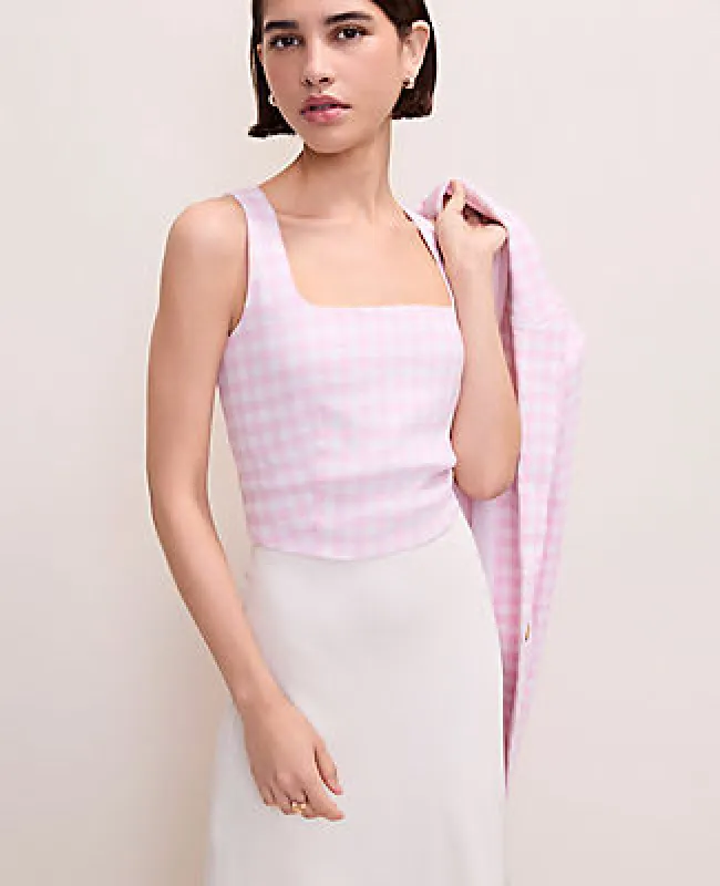 Ann Taylor Gingham Linen Blend Tank Top made by Ann Taylor