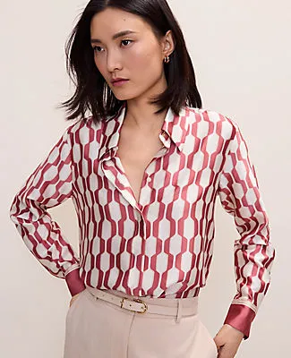 Ann Taylor Petite Geo Satin Essential Shirt sold by Ann Taylor