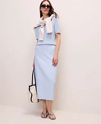 Ann Taylor The Petite Clean Midi Skirt in Linen Blend sold by Ann Taylor