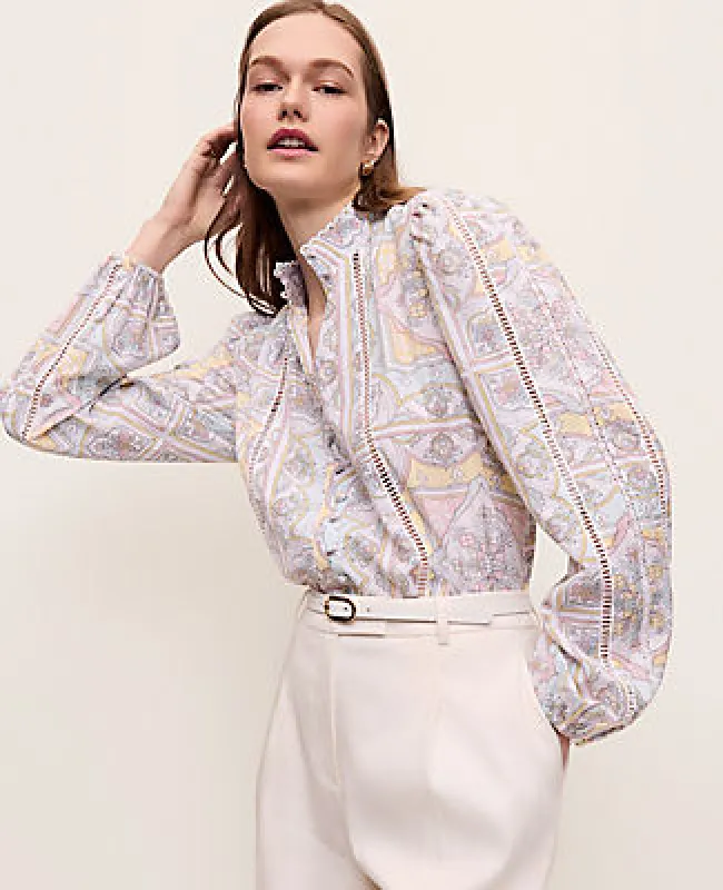 Ann Taylor Tile Print Embroidered Lace Blouse made by Ann Taylor