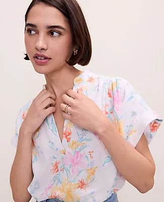 Ann Taylor Petite Floral Linen Blend Split Neck Blouse sold by Ann Taylor