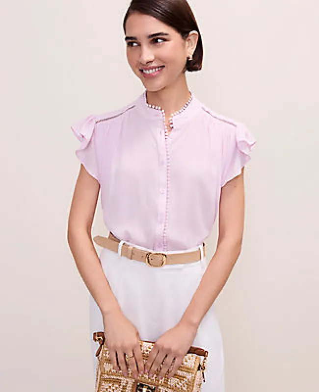 Ann Taylor Petite Flutter Sleeve Button Down Blouse made by Ann Taylor