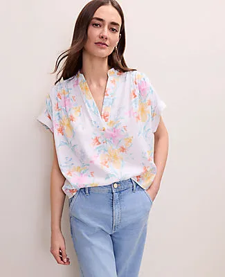Ann Taylor Floral Linen Blend Split Neck Blouse sold by Ann Taylor product image thumbnail 4