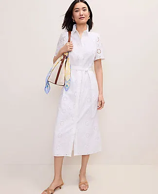 Ann Taylor Eyelet Collared Midi Shirtdress sold by Ann Taylor product image thumbnail 3