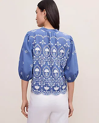 Ann Taylor Petite Embroidered Puff Sleeve Blouse sold by Ann Taylor product image thumbnail 2