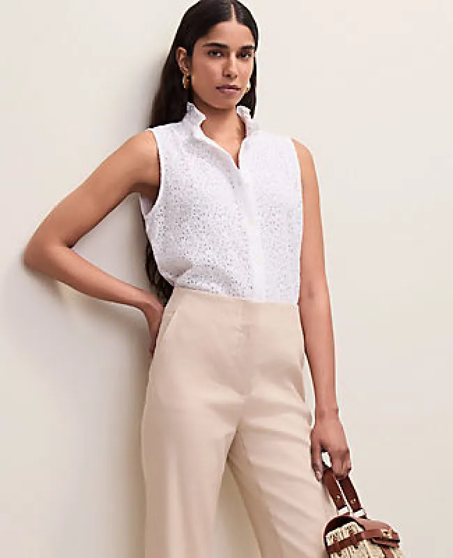 Ann Taylor Ruffle Collar Lace Sleeveless Shirt made by Ann Taylor