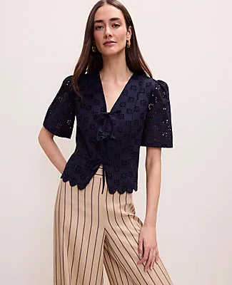 Ann Taylor Petite Eyelet Tie Front Blouse sold by Ann Taylor