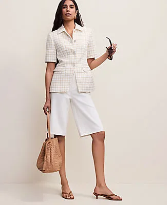 Ann Taylor The Petite Short Sleeve Cutaway Jacket in Metallic Tweed sold by Ann Taylor