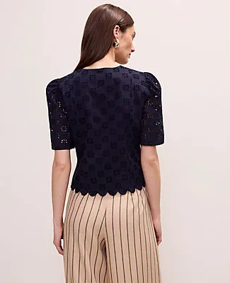 Ann Taylor Petite Eyelet Tie Front Blouse sold by Ann Taylor product image thumbnail 2