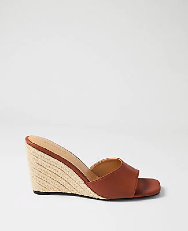 Ann Taylor Leather Straw Wedge Sandal made by Ann Taylor