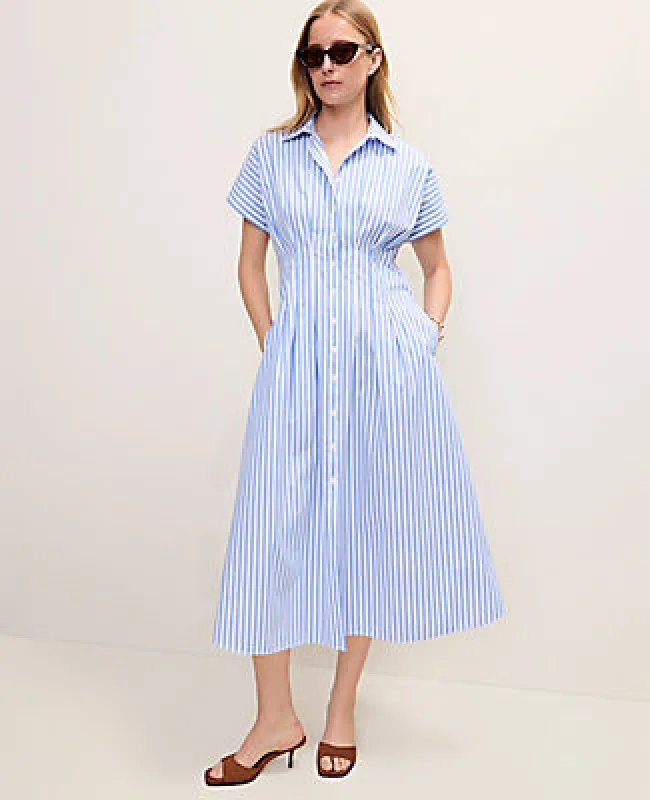 Ann Taylor Petite Weekend Striped Pleated Midi Shirtdress made by Ann Taylor