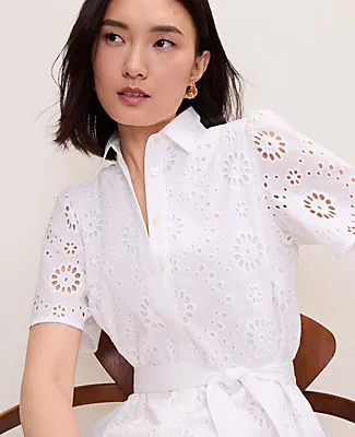 Ann Taylor Eyelet Collared Midi Shirtdress sold by Ann Taylor