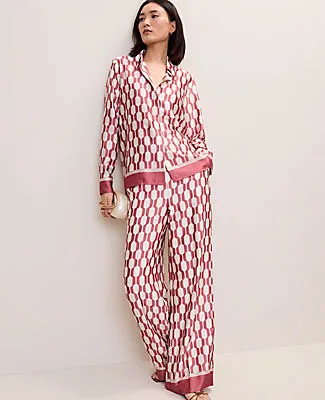 Ann Taylor The Petite Wide-Leg Pant in Satin Geo Print sold by Ann Taylor