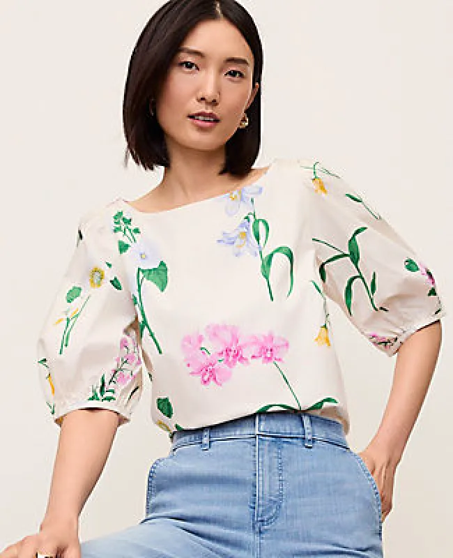 Ann Taylor Petite Floral Boatneck Popover Top made by Ann Taylor