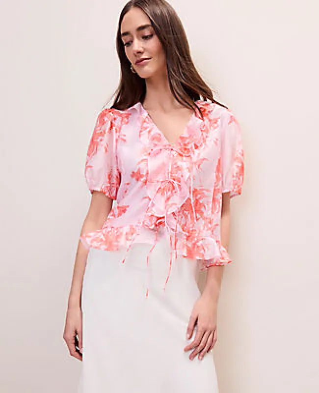 Ann Taylor Petite Floral Ruffle Trim Blouse made by Ann Taylor