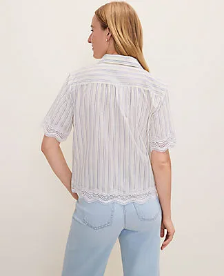 Ann Taylor Petite Weekend Embroidered Striped Shirt sold by Ann Taylor product image thumbnail 2