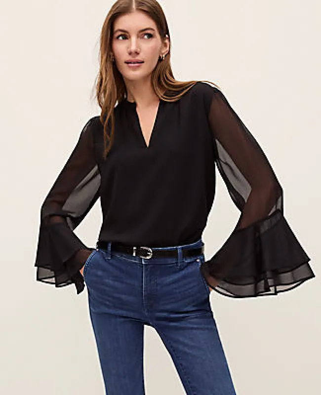 Ann Taylor Weekend Ruffle Tie Neck Blouse made by Ann Taylor