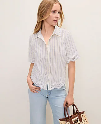 Ann Taylor Petite Weekend Embroidered Striped Shirt sold by Ann Taylor