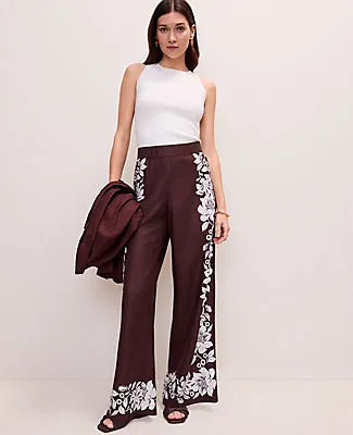 Ann Taylor The Petite Easy Wide-Leg Pant in Floral Linen Blend sold by Ann Taylor