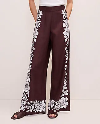 Ann Taylor The Petite Easy Wide-Leg Pant in Floral Linen Blend sold by Ann Taylor product image thumbnail 2