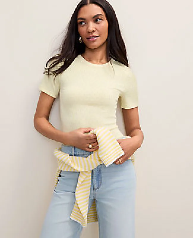 Ann Taylor Petite Weekend Pointelle Crew Neck Tee made by Ann Taylor