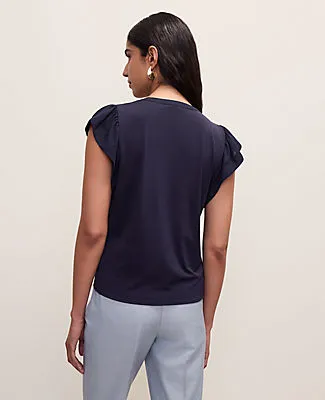 Ann Taylor Petite Mixed Media Flutter Sleeve Top sold by Ann Taylor product image thumbnail 2