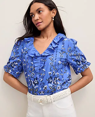 Ann Taylor Weekend Floral Ruffle Trim Blouse sold by Ann Taylor