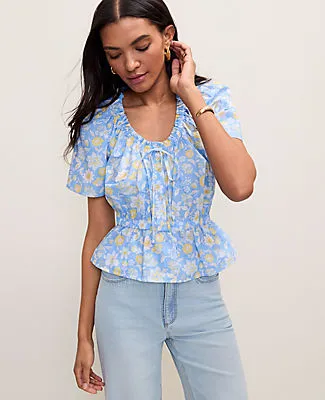 Ann Taylor Weekend Floral Gathered Peplum Blouse sold by Ann Taylor