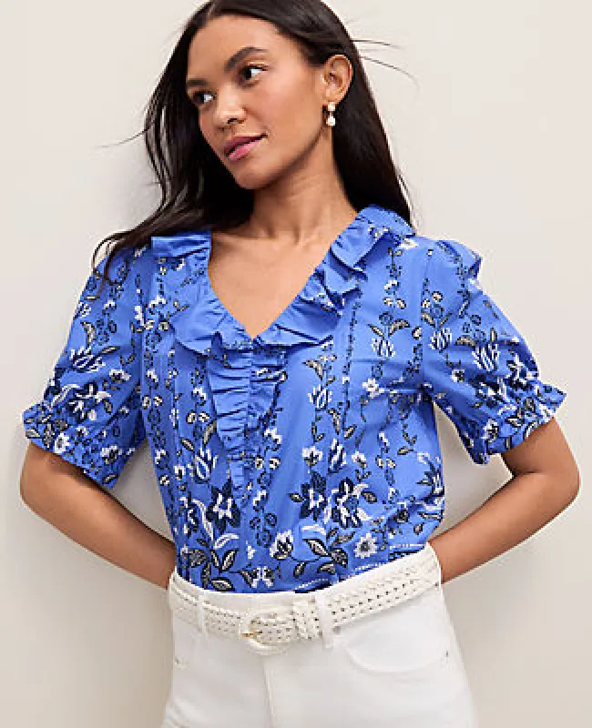 Ann Taylor Weekend Floral Ruffle Trim Blouse made by Ann Taylor