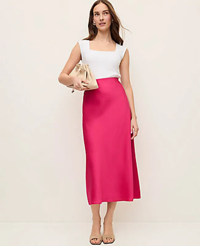 Ann Taylor Petite Satin Bias Midi Slip Skirt made by Ann Taylor