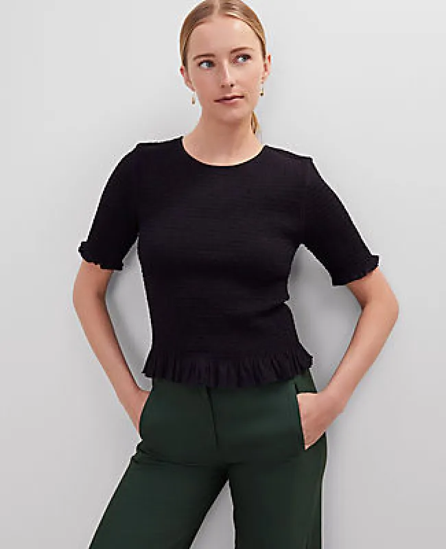 Ann Taylor Petite Smocked Ruffle Trimmed Top made by Ann Taylor