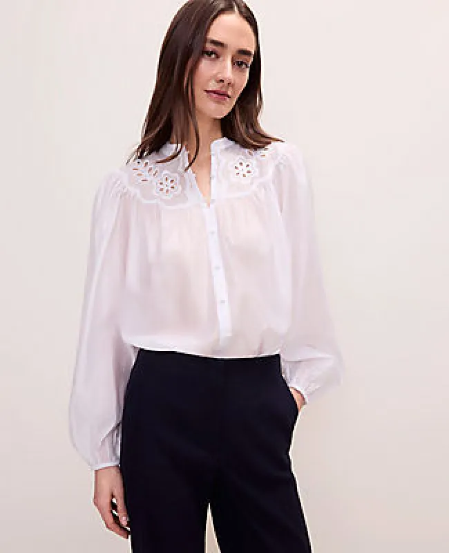 Ann Taylor Petite Embroidered Gathered Blouse made by Ann Taylor