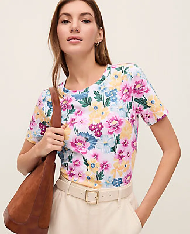 Ann Taylor Weekend Floral Crew Neck Tee made by Ann Taylor