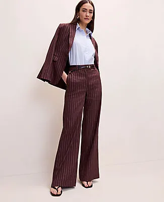 Ann Taylor The Petite Pinstriped Wide-Leg Flare Trouser in Linen Blend sold by Ann Taylor