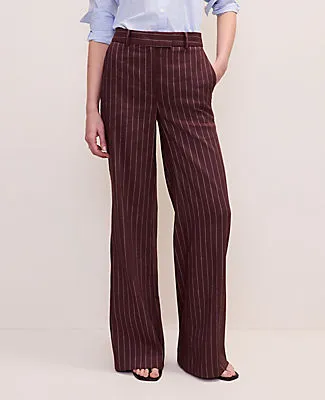 Ann Taylor The Petite Pinstriped Wide-Leg Flare Trouser in Linen Blend sold by Ann Taylor product image thumbnail 2