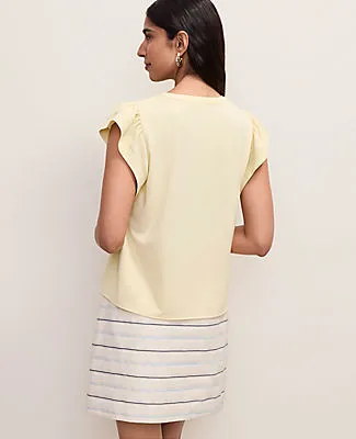 Ann Taylor Petite Mixed Media Flutter Sleeve Top sold by Ann Taylor product image thumbnail 2