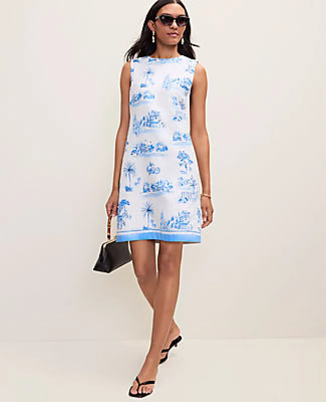 Ann Taylor Weekend Toile Linen Blend Shift Dress made by Ann Taylor