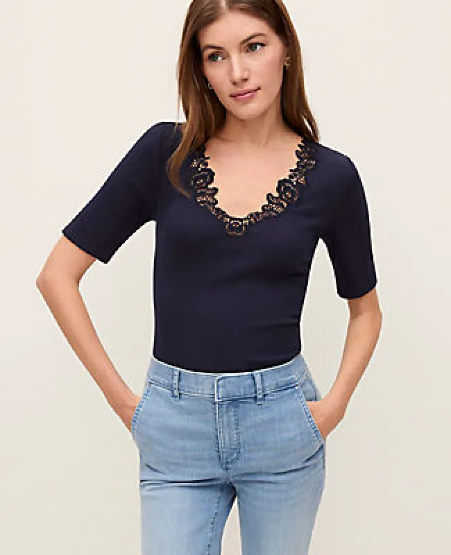 Ann Taylor Weekend Lace Trim Tee made by Ann Taylor